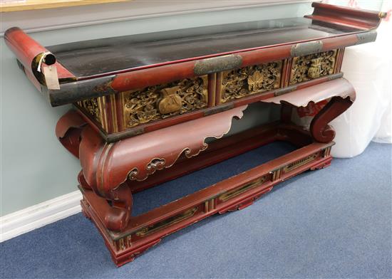 A Japanese red and gilt lacquer altar table, late 19th century, W.183cm